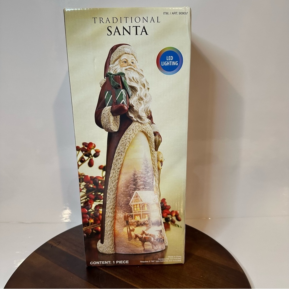 Traditional Santa LED Light-Up Figurine – New in Box